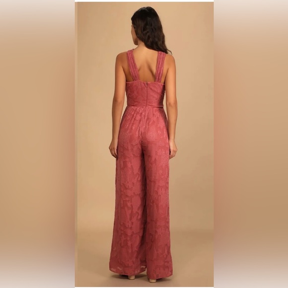 NWT Lovely Celebration Rose Pink Floral Burnout Chiffon Jumpsuit size XS - Picture 2 of 3
